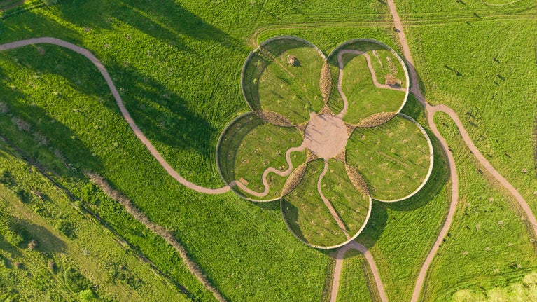 Aerial view of the restored orchard at Brockhampton, Herefordshire